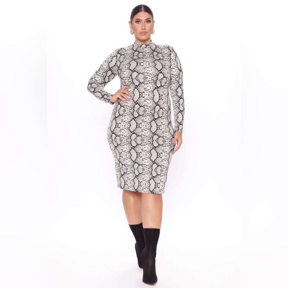 snakeskin long sleeve dress mock neck